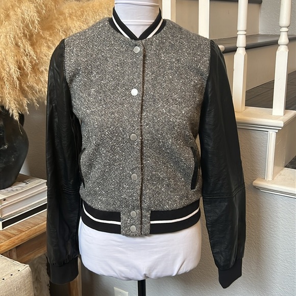 Abercrombie & Fitch Wool Bomber Black Gray Varsity Bomber Jacket Size Small - Picture 2 of 7
